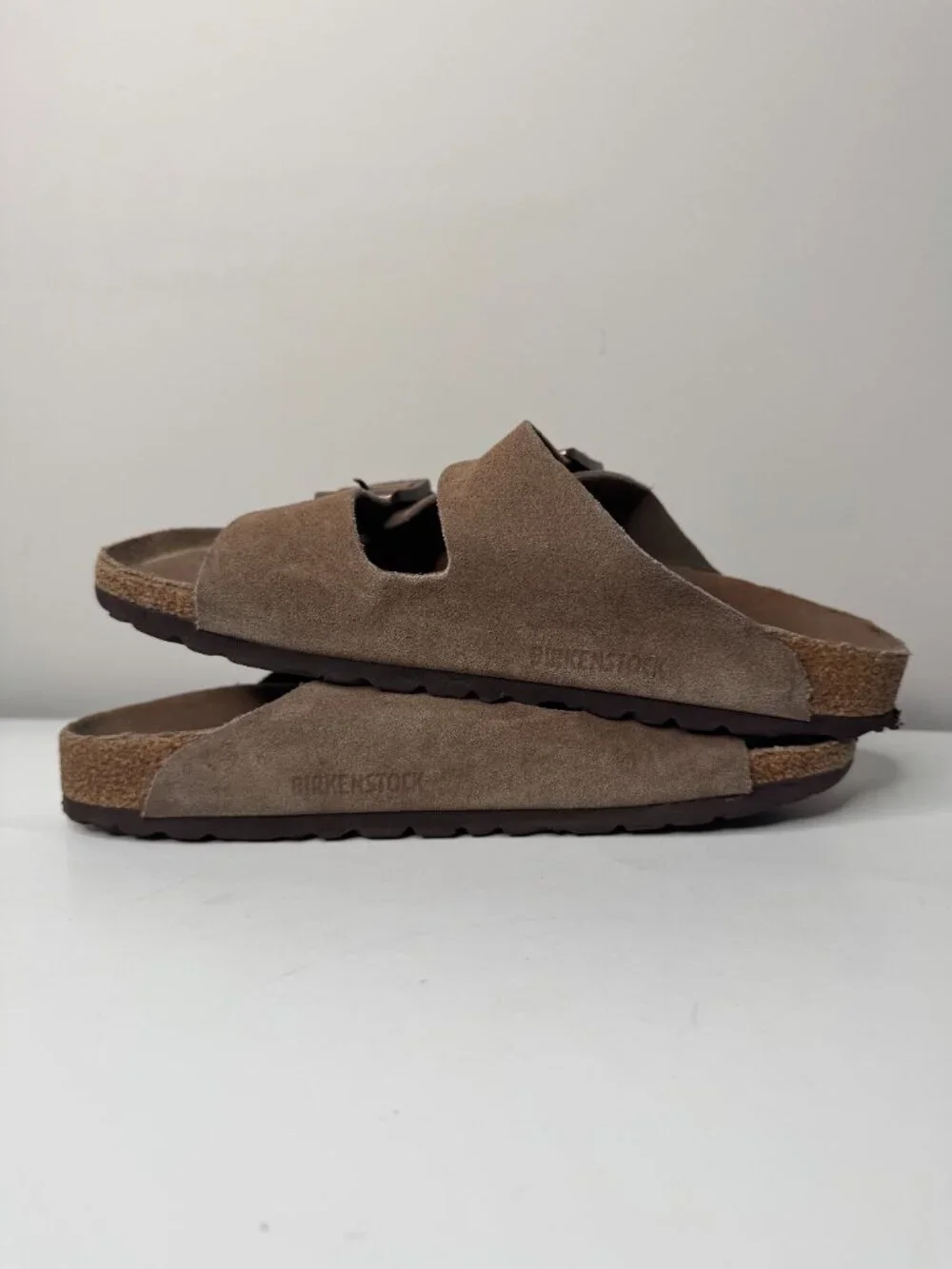 Birkenstock Arizona Suede Slides EU40 Brown Double Strap Adjustable Womens 9 Men